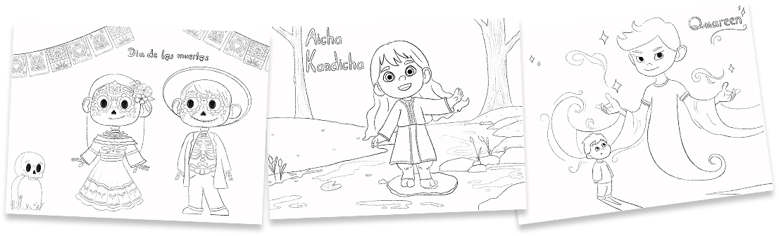 Lilipad e.V — Coloring Pictures — Illustrated a set of coloring images centered around spooky myths from around the world.